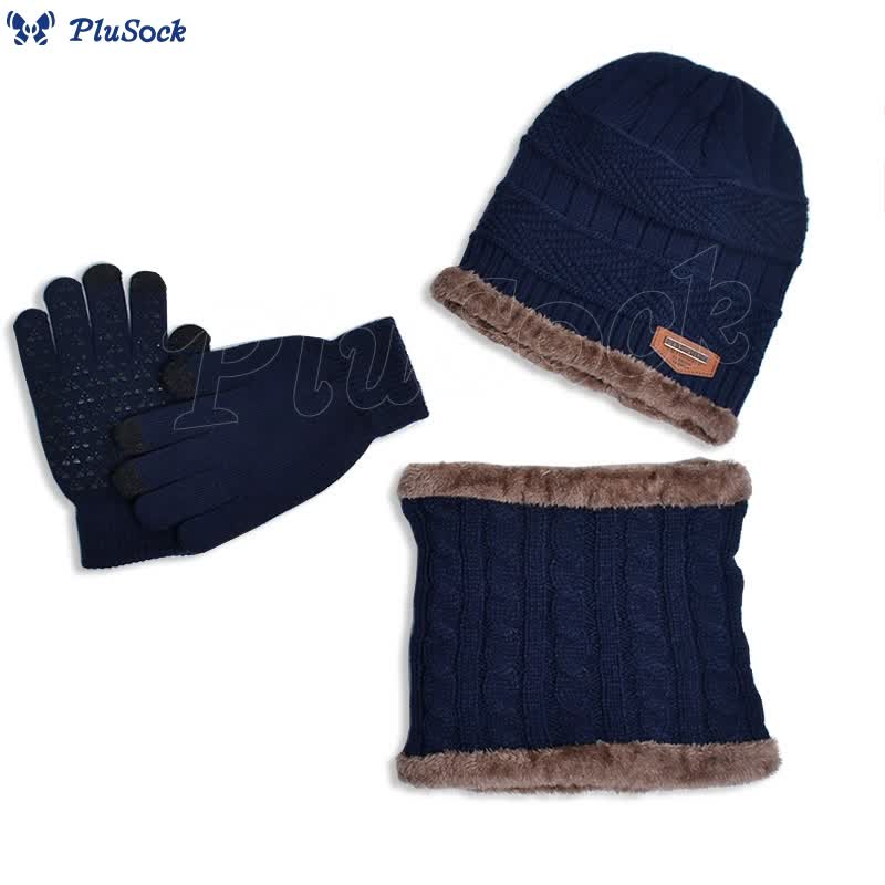 Winter Warm Gloves Beanie Scarf 3 In 1 Set