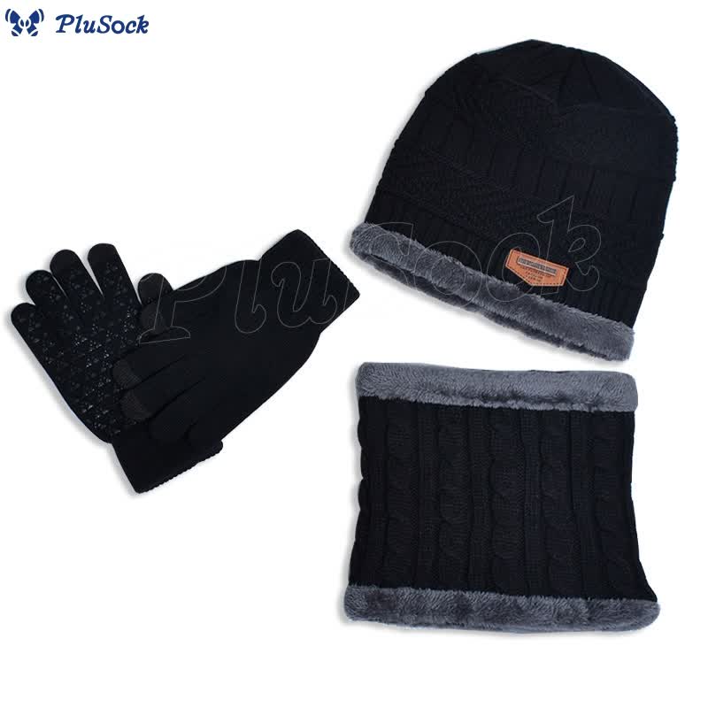 Winter Warm Gloves Beanie Scarf 3 In 1 Set