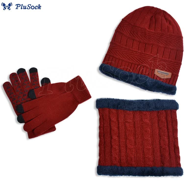 Winter Warm Gloves Beanie Scarf 3 In 1 Set