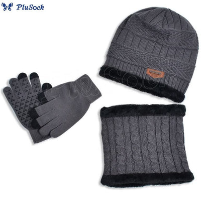 Winter Warm Gloves Beanie Scarf 3 In 1 Set