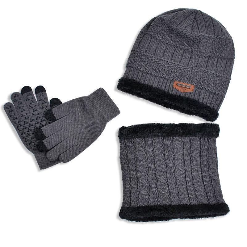 Winter Warm Gloves Beanie Scarf 3 In 1 Set