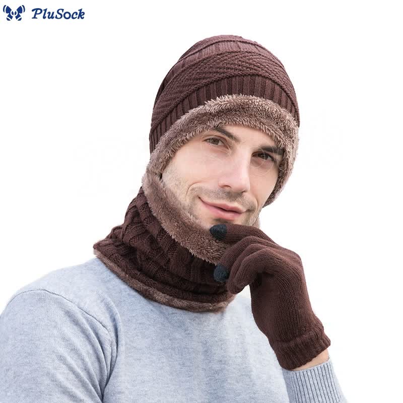 Winter Warm Gloves Beanie Scarf 3 In 1 Set