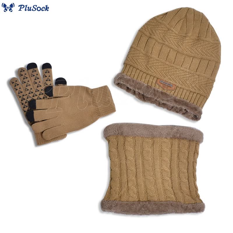 Winter Warm Gloves Beanie Scarf 3 In 1 Set