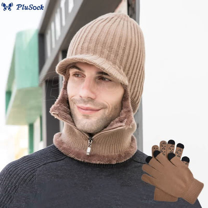 Zipper Beanie Gloves 2 In 1 Set