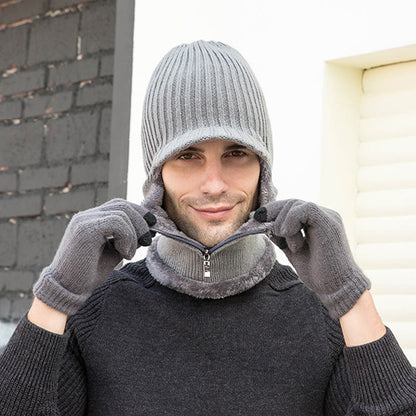 Zipper Beanie Gloves 2 In 1 Set