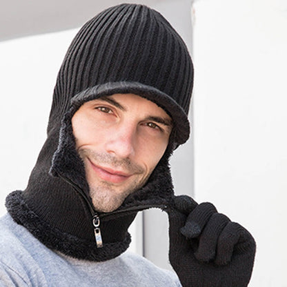 Zipper Beanie Gloves 2 In 1 Set