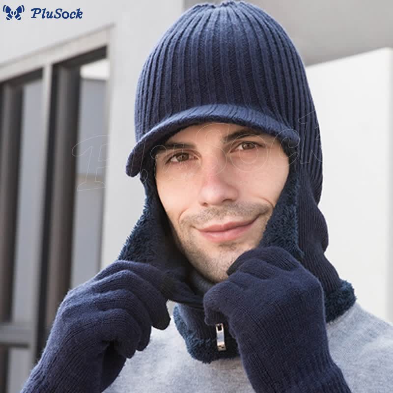 Zipper Beanie Gloves 2 In 1 Set