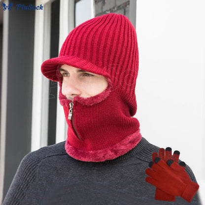 Zipper Beanie Gloves 2 In 1 Set