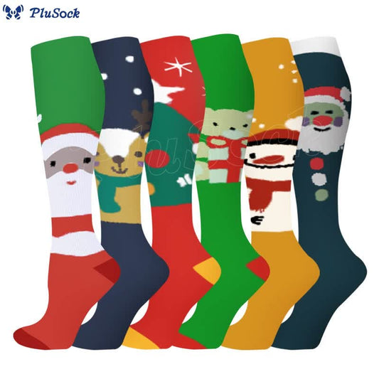 Elk Snowman Bear Compression Socks(6 Pairs)