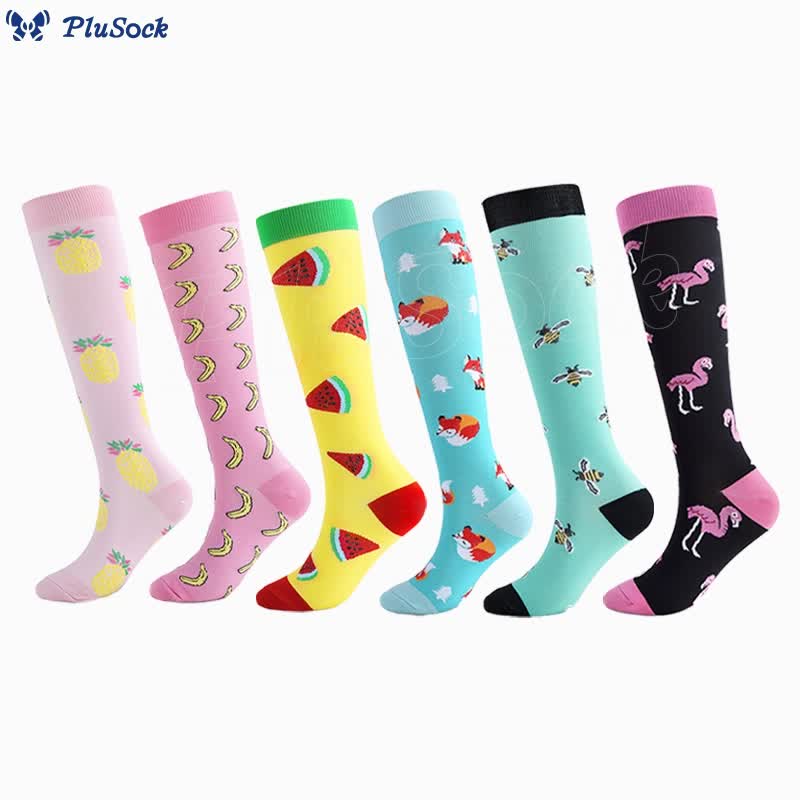 Animal Fruit Knee High Compression Socks(6 Pairs)