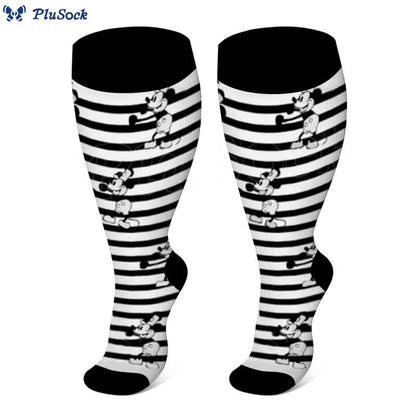 Plus Size Striped Mickey Compression Socks(3 Pairs)