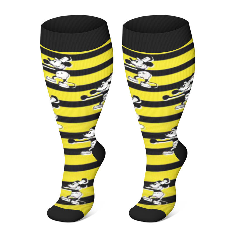 Plus Size Striped Mickey Compression Socks(3 Pairs)