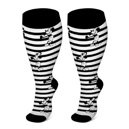 Plus Size Striped Mickey Compression Socks(3 Pairs)