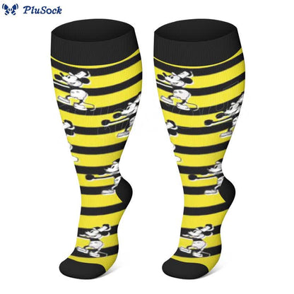 Plus Size Striped Mickey Compression Socks(3 Pairs)