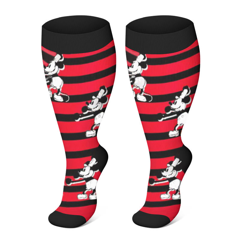 Plus Size Striped Mickey Compression Socks(3 Pairs)