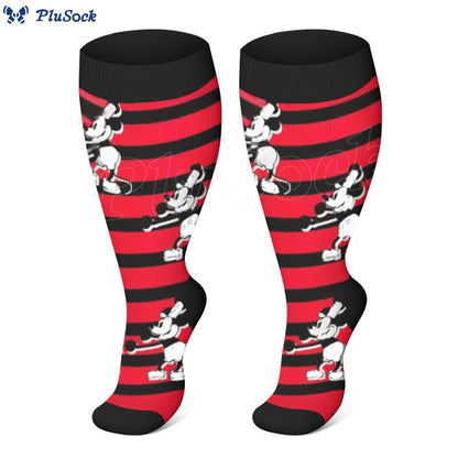 Plus Size Striped Mickey Compression Socks(3 Pairs)