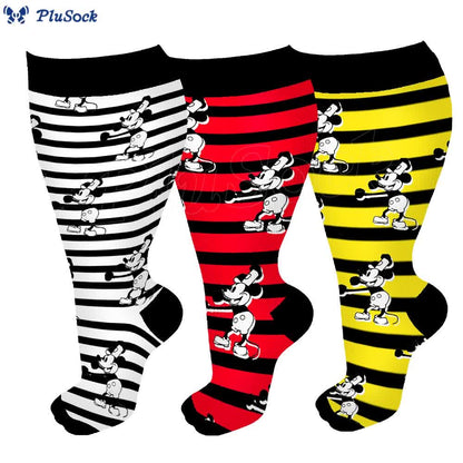 Plus Size Striped Mickey Compression Socks(3 Pairs)