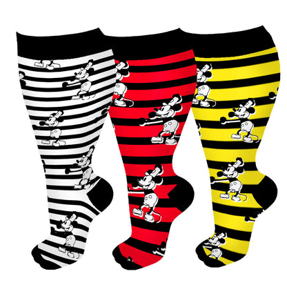 Plus Size Striped Mickey Compression Socks(3 Pairs)