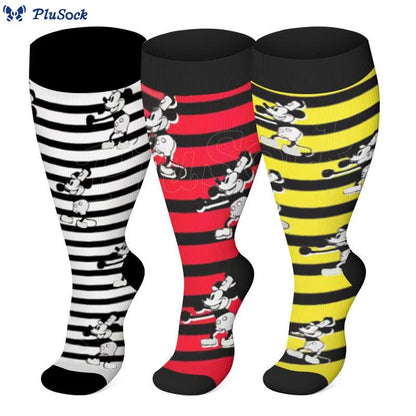 Plus Size Striped Mickey Compression Socks(3 Pairs)