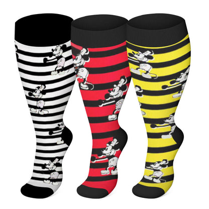 Plus Size Striped Mickey Compression Socks(3 Pairs)