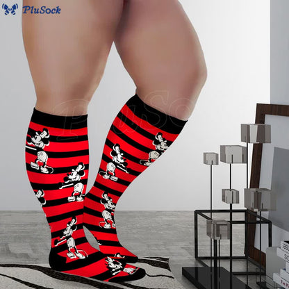 Plus Size Striped Mickey Compression Socks(3 Pairs)