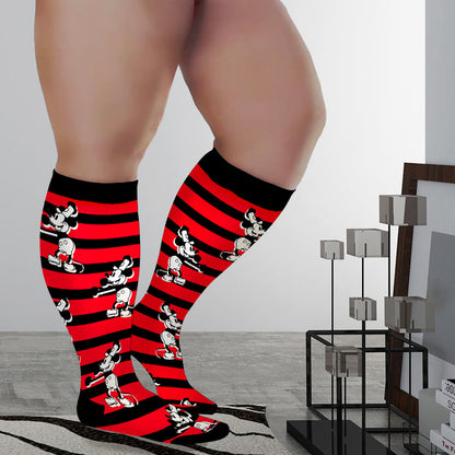 Plus Size Striped Mickey Compression Socks(3 Pairs)