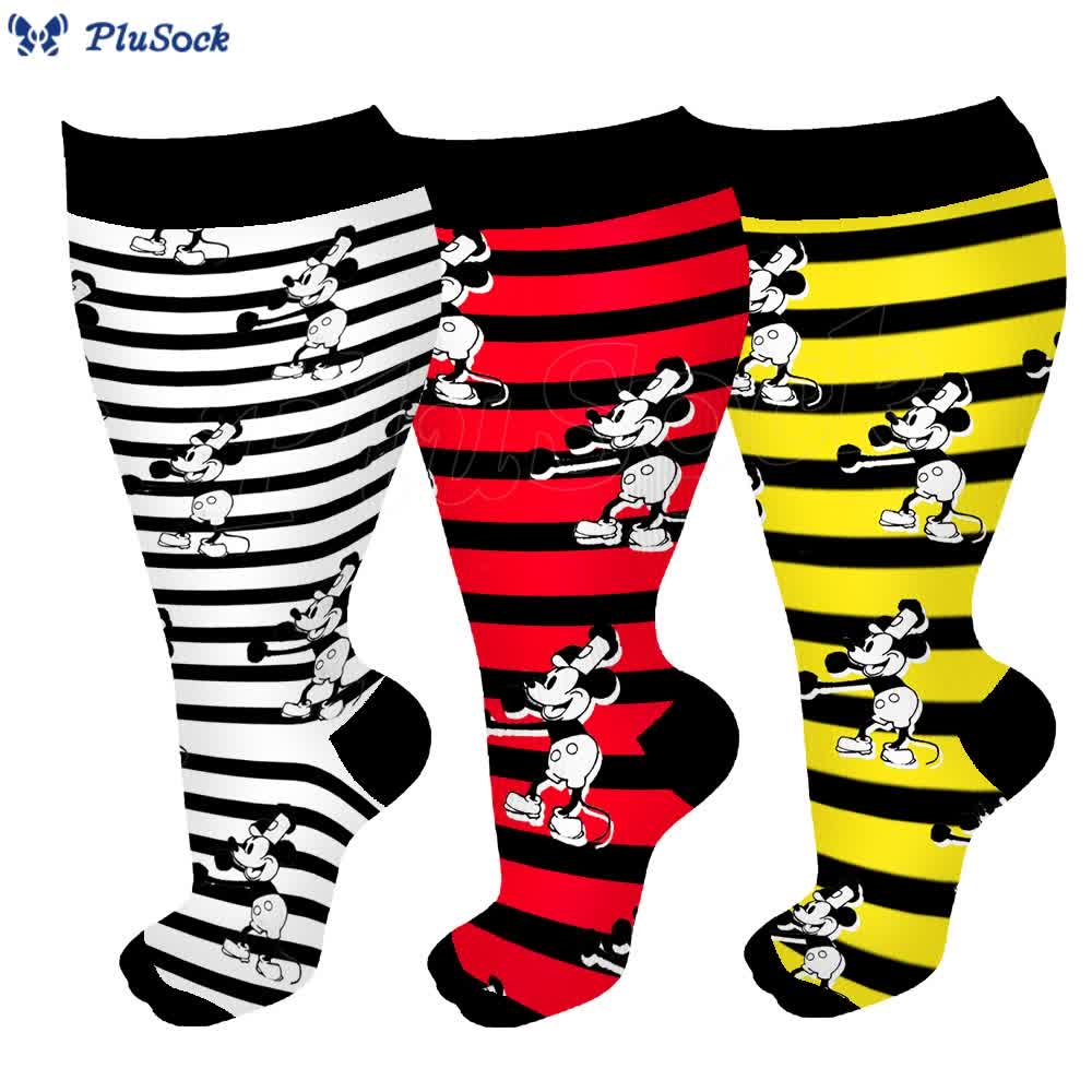 Plus Size Striped Mickey Compression Socks