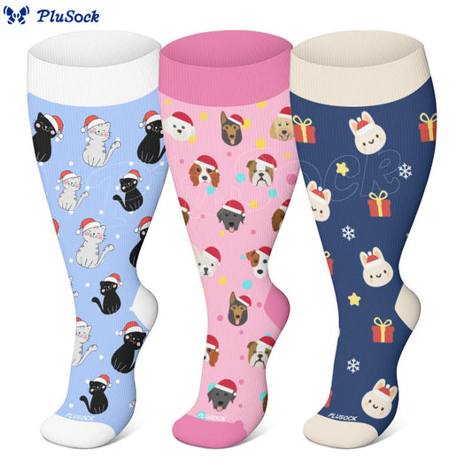 Plus Size Cat Puppy Rabbit Compression Socks(3 Pairs)