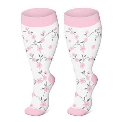 Plus Size Pink Flowers Compression Socks(3 Pairs)