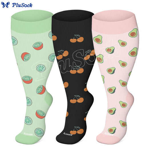 Plus Size Avocado Orange Kiwi Compression Socks(3 Pairs)