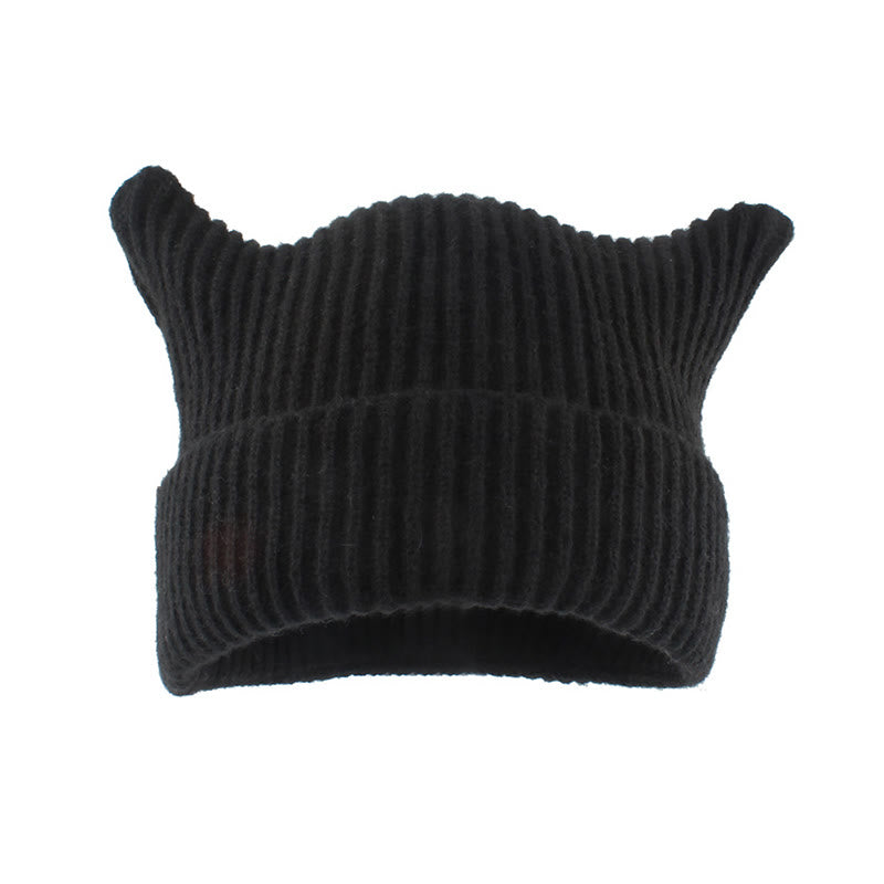 Plus Size Thick Stripes Cat Ears Beanie