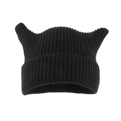 Plus Size Thick Stripes Cat Ears Beanie