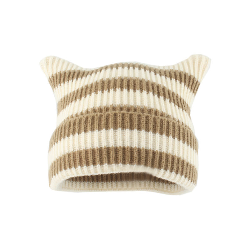 Plus Size Thick Stripes Cat Ears Beanie