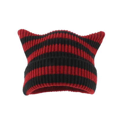 Plus Size Thick Stripes Cat Ears Beanie