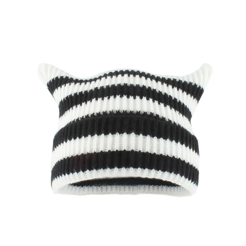 Plus Size Thick Stripes Cat Ears Beanie