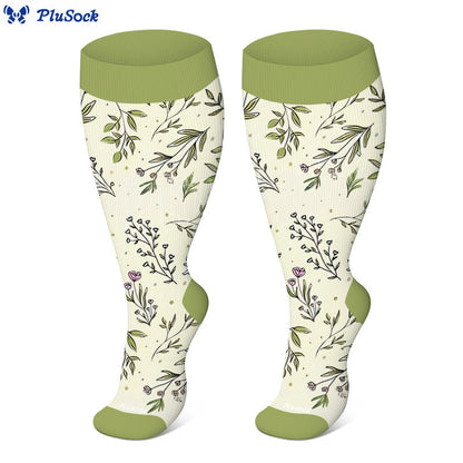 Plus Size Yellow Purple Flower Compression Socks