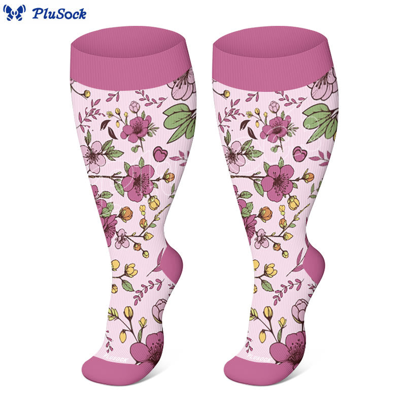 Plus Size Yellow Purple Flower Compression Socks