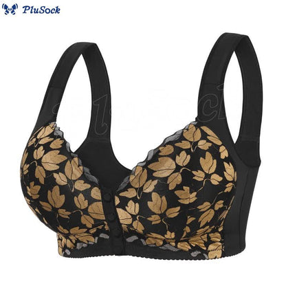 Plus Size Lace Front Buckle Wireless Bra