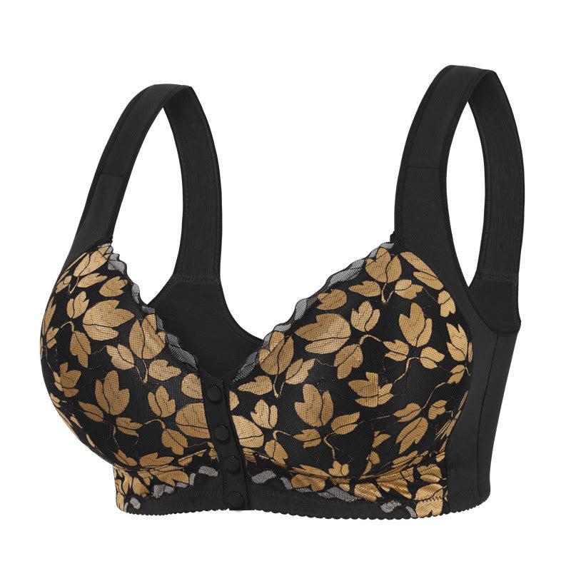 Plus Size Lace Front Buckle Wireless Bra