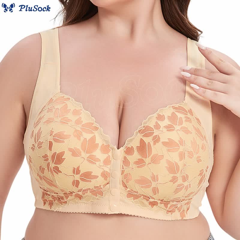 Plus Size Lace Flower Wireless Bra