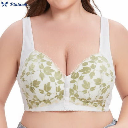 Plus Size Green Flower Wireless Bra