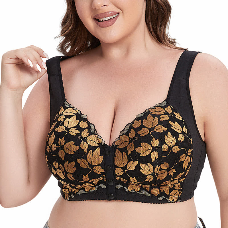 Plus Size Lace Front Buckle Wireless Bra