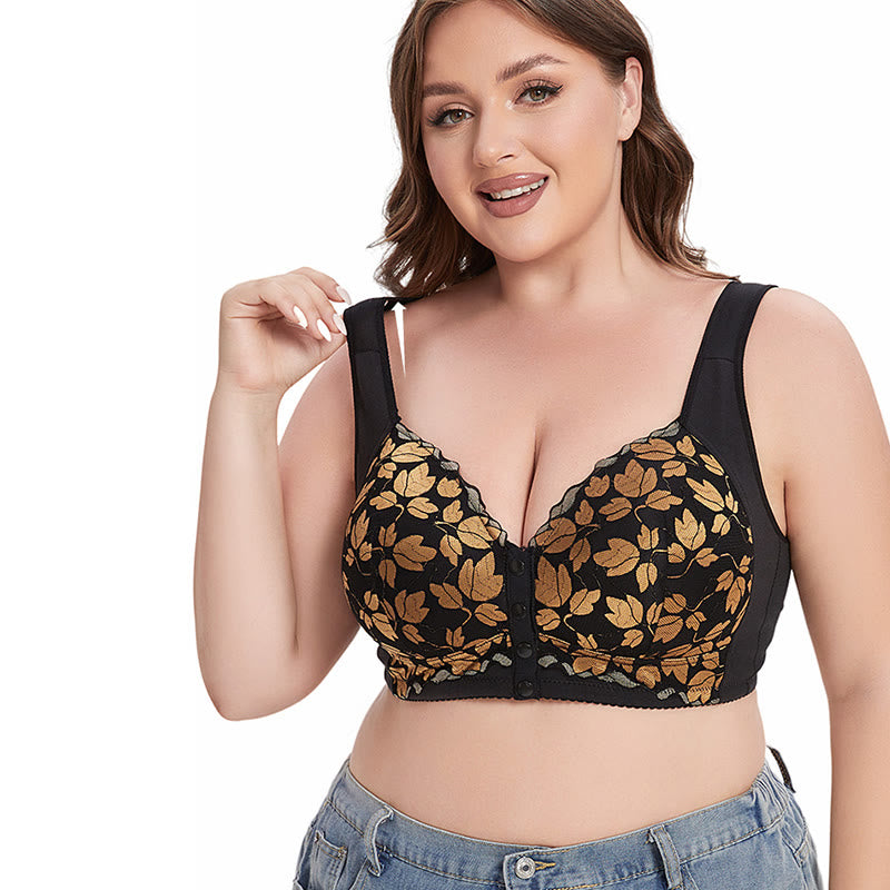 Plus Size Lace Front Buckle Wireless Bra