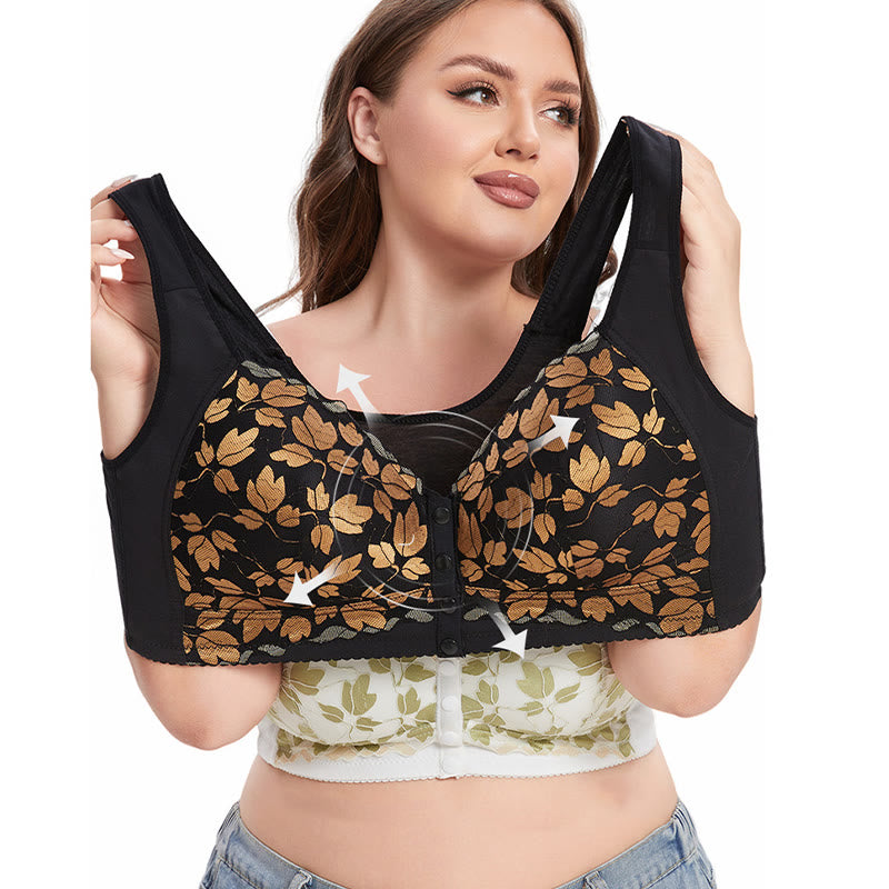 Plus Size Lace Front Buckle Wireless Bra