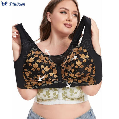 Plus Size Lace Front Buckle Wireless Bra