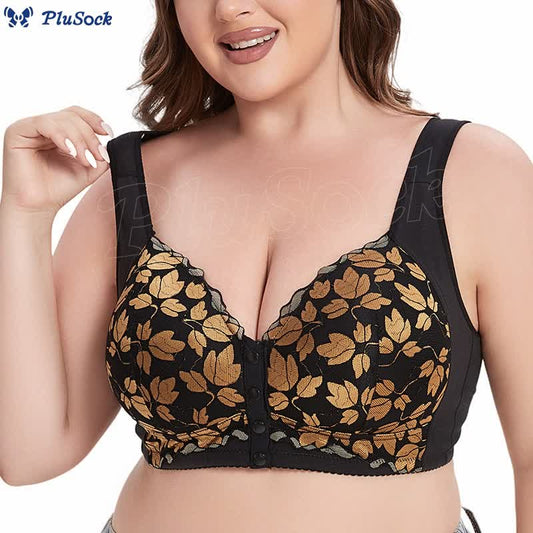 Plus Size Lace Front Buckle Wireless Bra