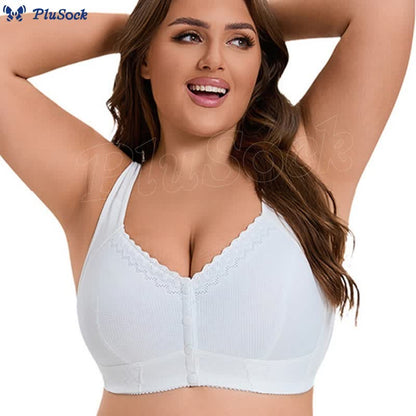 Plus Size Lace Vest Style Wireless Bra