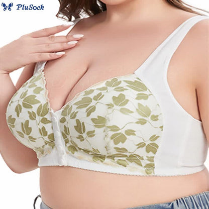 Plus Size Green Flower Wireless Bra