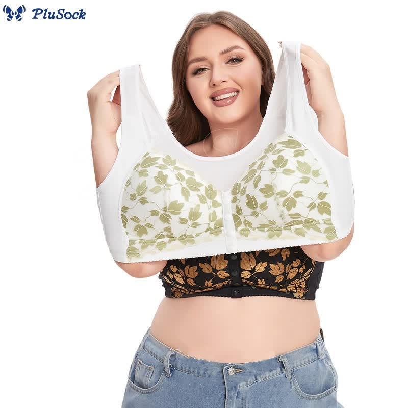 Plus Size Green Flower Wireless Bra