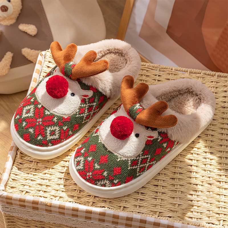 Plus Size Christmas Elk Slippers